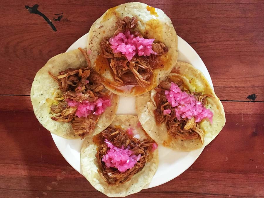 Cochinita pibil de cerdo pelón en Yaxunah, Yucatán