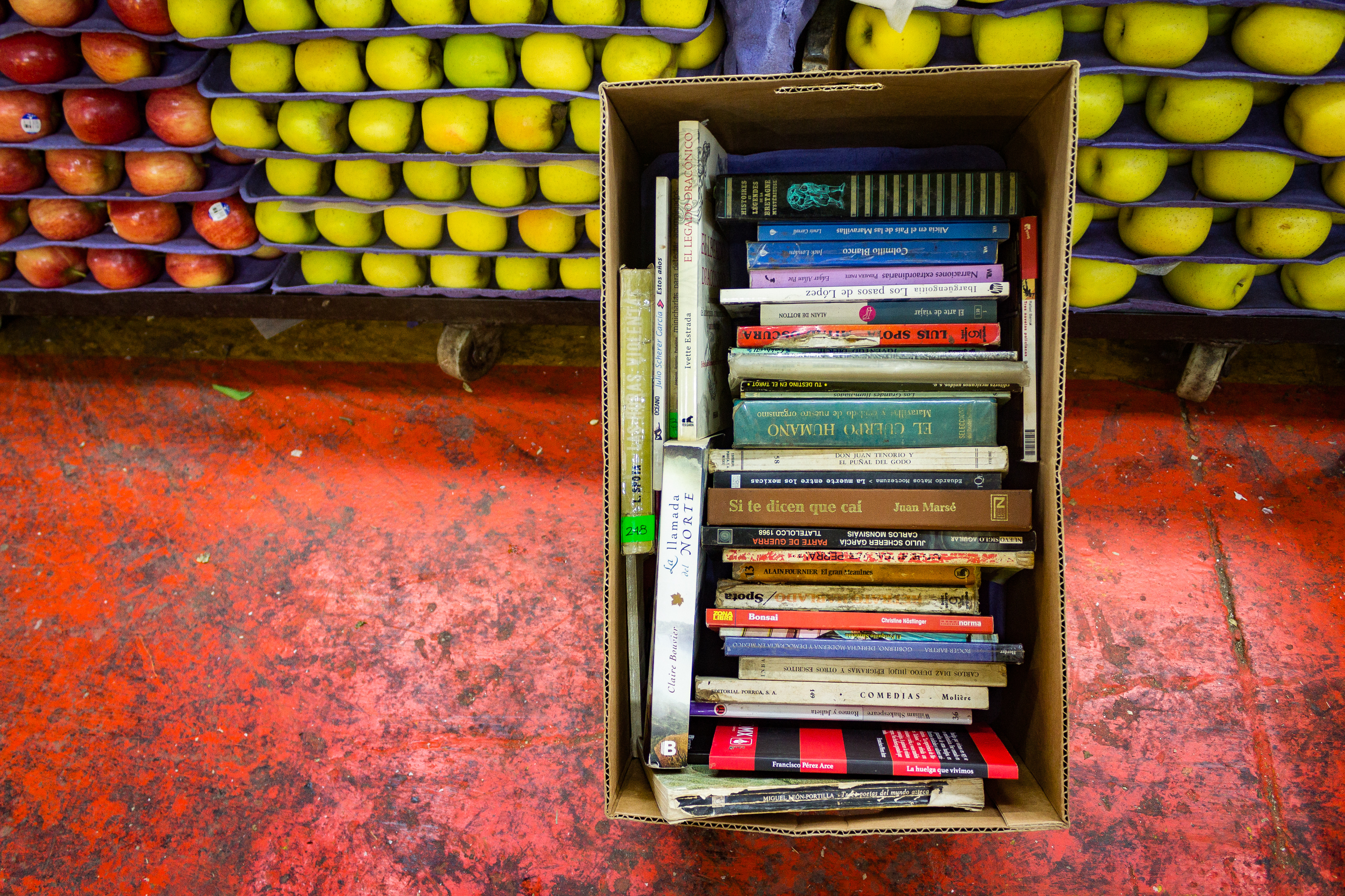 La biblioteca de la Central de Abasto que está en un local de frutas, ¡pásele, pásele!