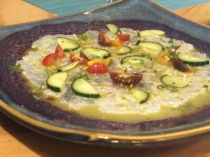 Aguachile de camarón azul y chile chiltepín