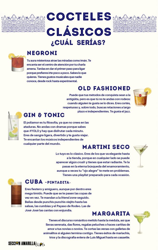 Cocteles clásicos: ¿cuál serías según tu forma de relacionarte?