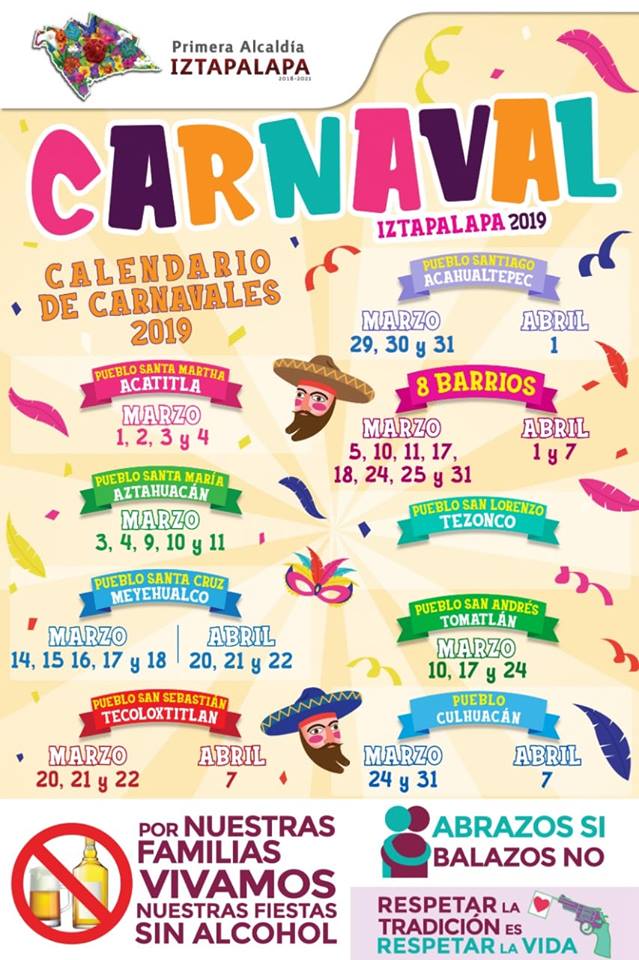 Las fechas de Carnavales en Iztapalapa 2019