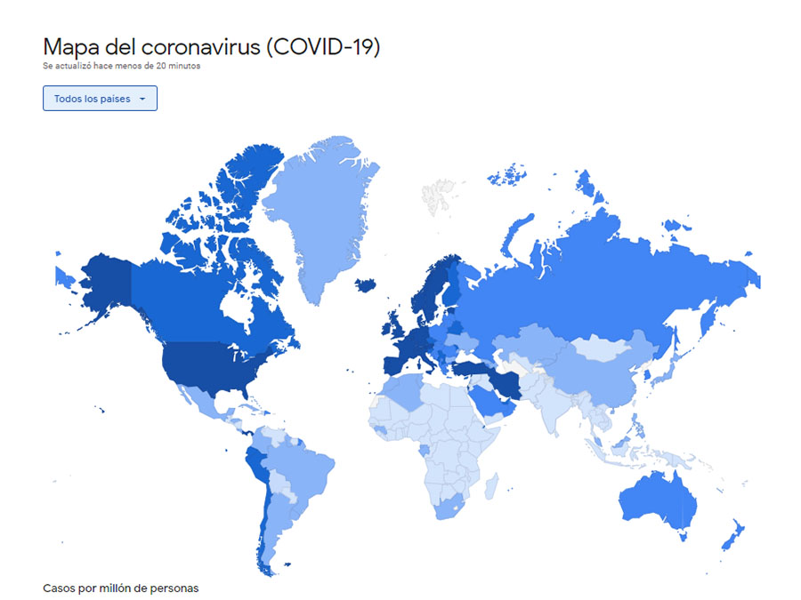 Mapa de Google d Información sobre Covid-19