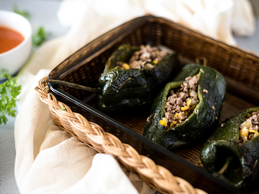 Chiles rellenos de lentejas